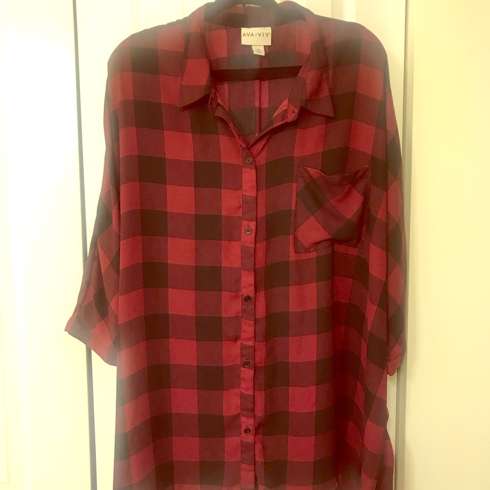 Ava & Viv Red Plaid Button Down shirt